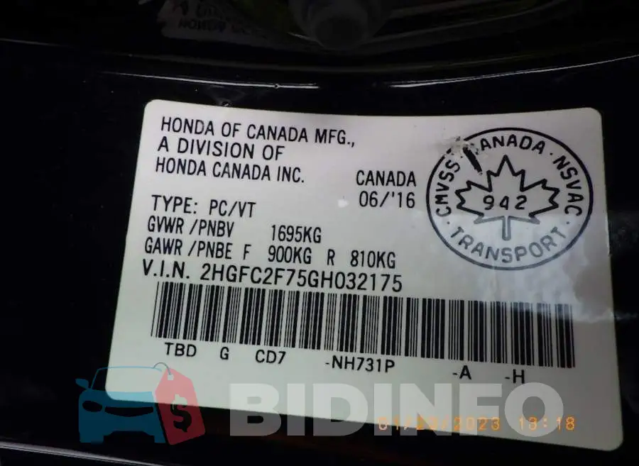2HGFC2F75GH032175 Photo# 18