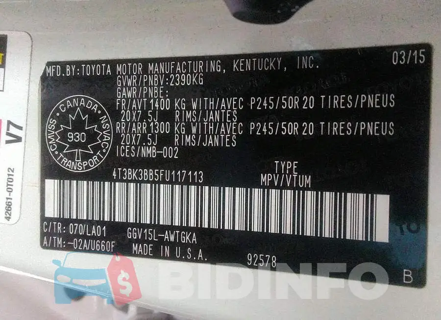 4T3BK3BB5FU117113 Photo# 9