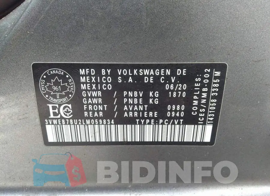 3VWEB7BU2LM059834 Photo# 9