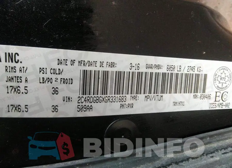 2C4RDGBGXGR331683 Photo# 9