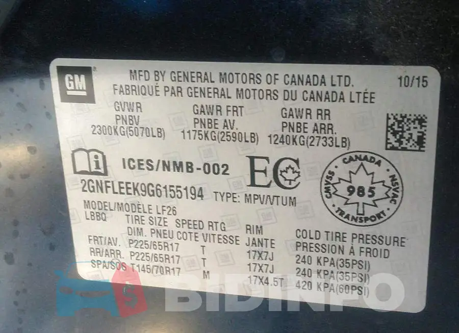 2GNFLEEK9G6155194 Photo# 9