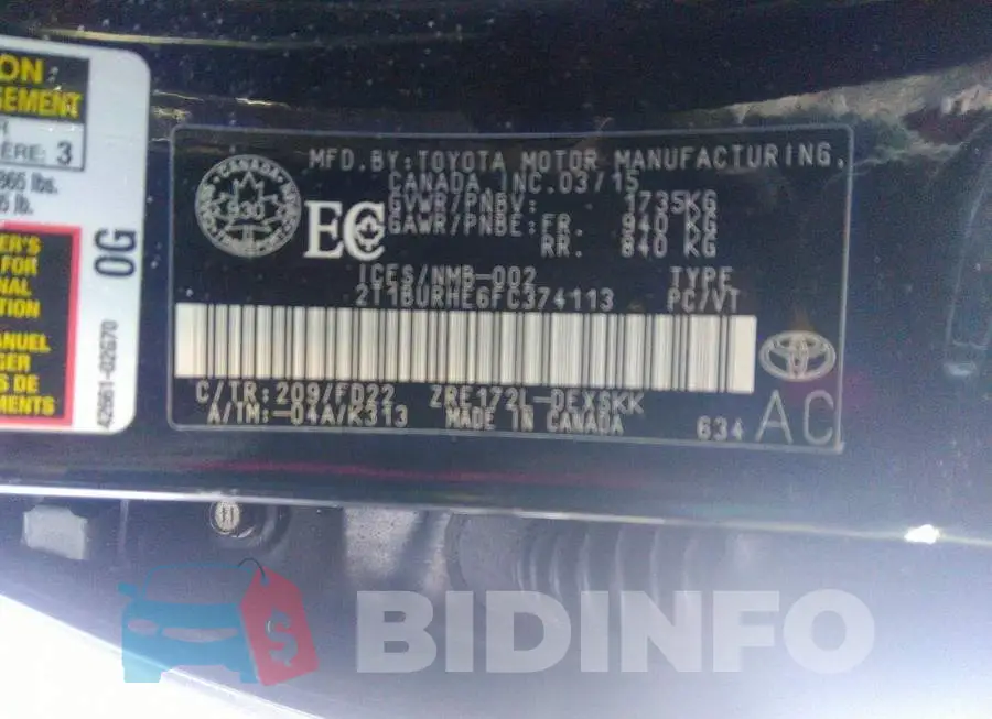 2T1BURHE6FC374113 Photo# 9
