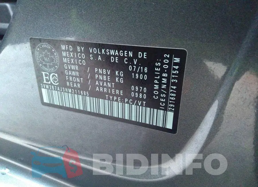 3VW2B7AJ3HM211685 Photo# 9
