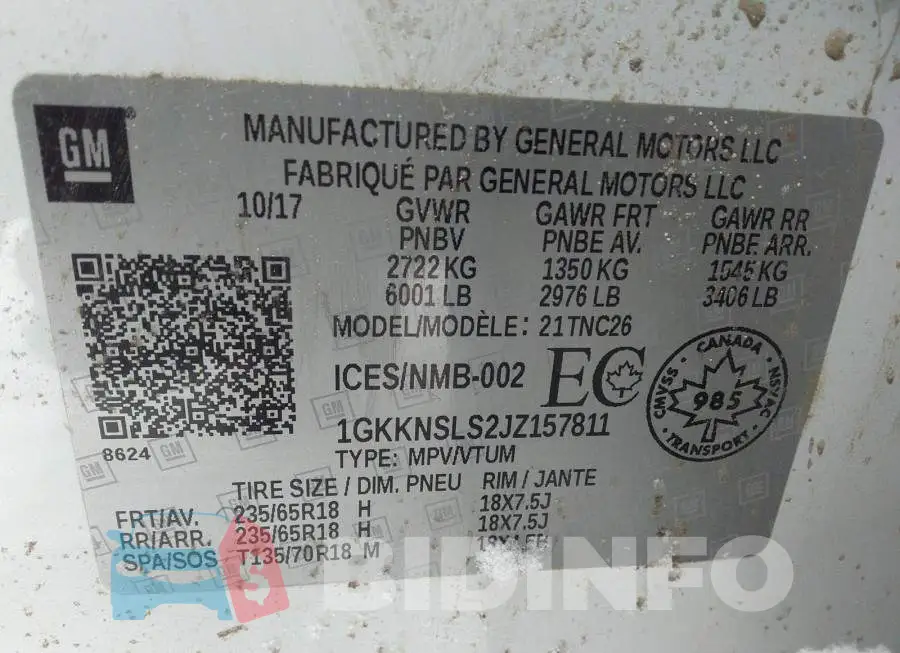 1GKKNSLS2JZ157811 Photo# 9