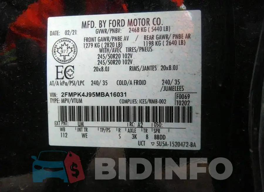 2FMPK4J95MBA16031 Photo# 9