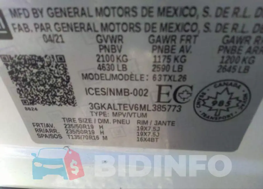 3GKALTEV6ML385773 Photo# 10