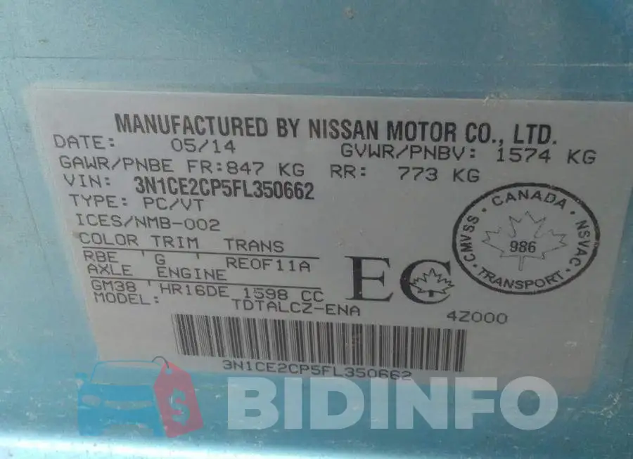 3N1CE2CP5FL350662 Photo# 9