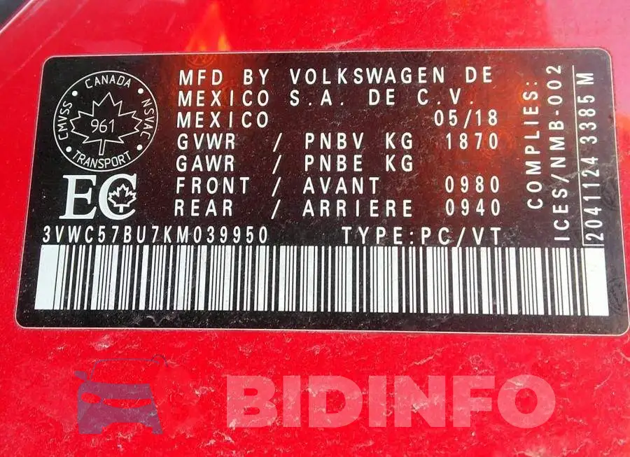 3VWC57BU7KM039950 Photo# 9