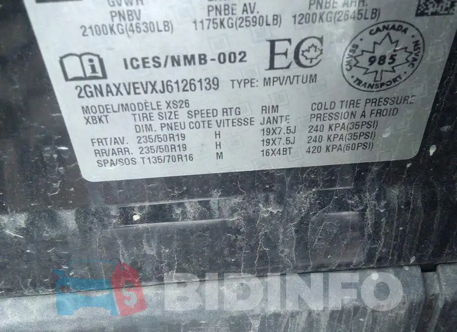2GNAXVEVXJ6126139 Photo# 9