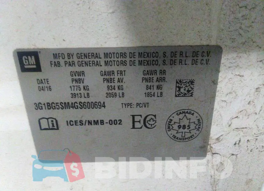 3G1BG5SM4GS600694 Photo# 9