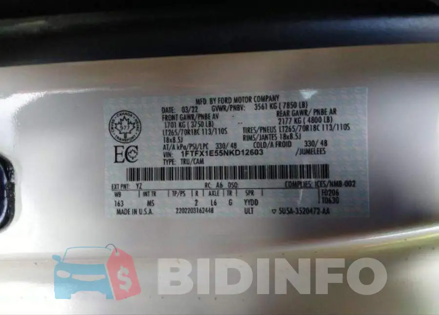 1FTFX1E55NKD12603 Photo# 9