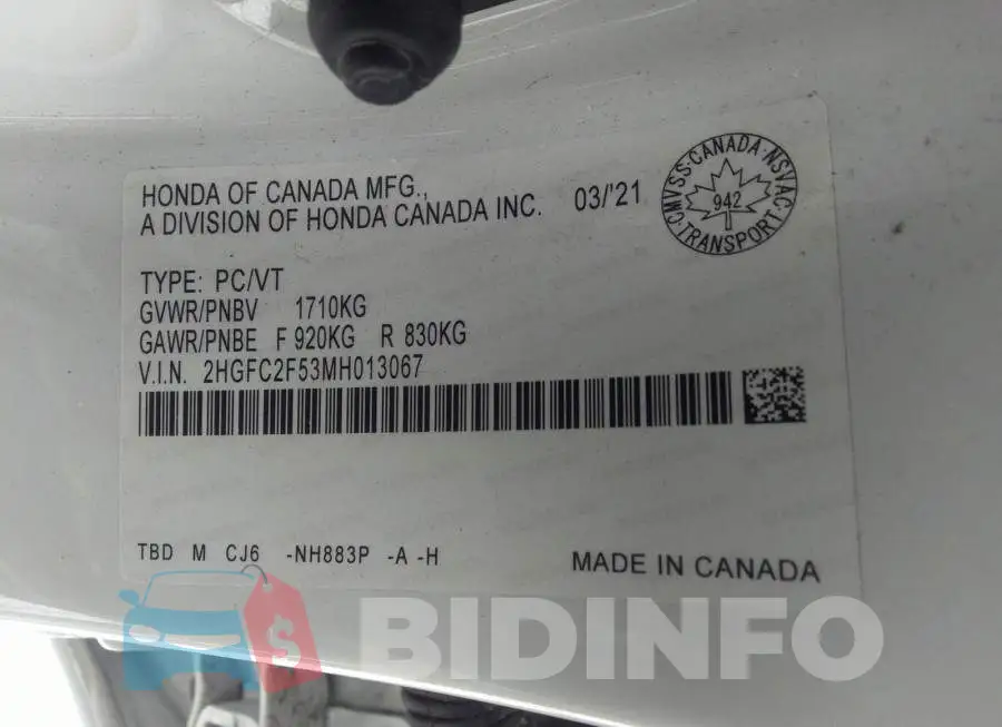 2HGFC2F53MH013067 Photo# 9