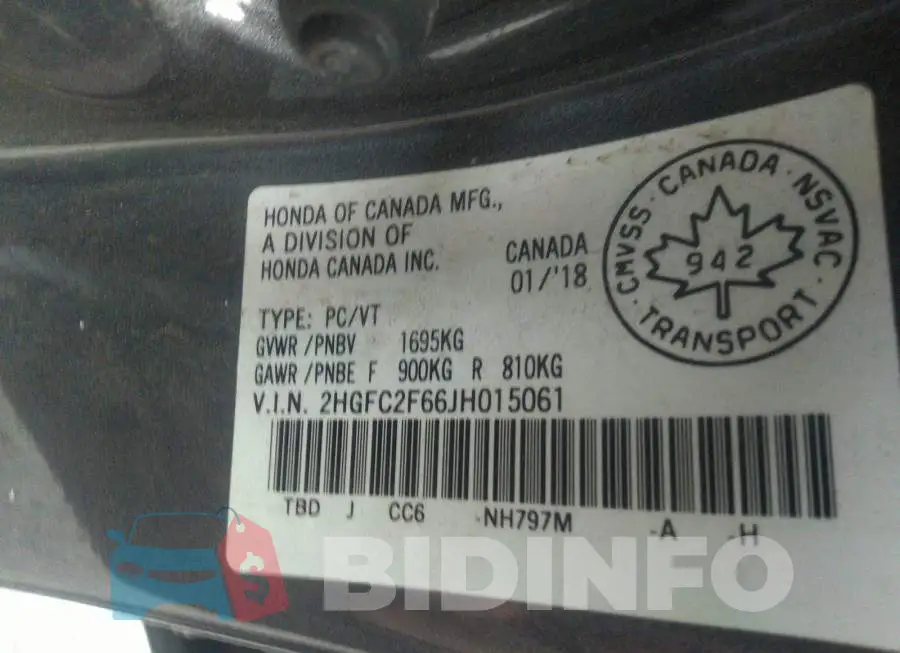 2HGFC2F66JH015061 Photo# 9