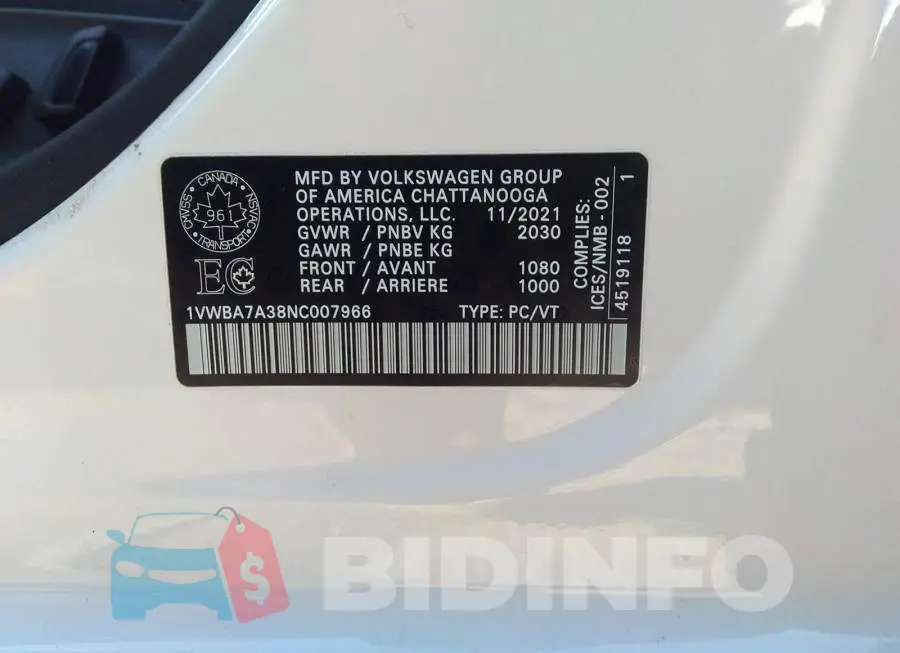 1VWBA7A38NC007966 Photo# 9