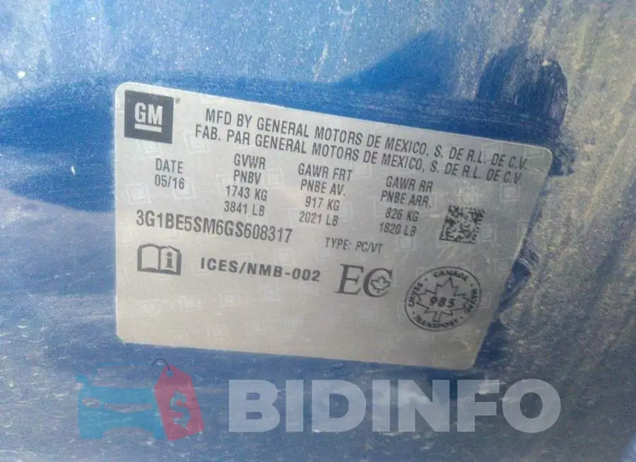 3G1BE5SM6GS608317 Photo# 9