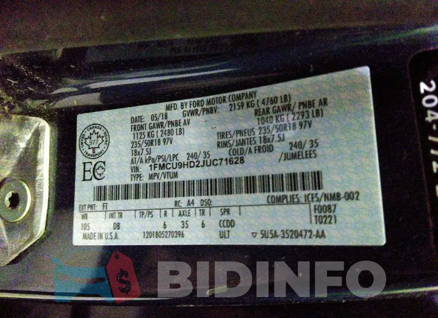 1FMCU9HD2JUC71628 Photo# 9
