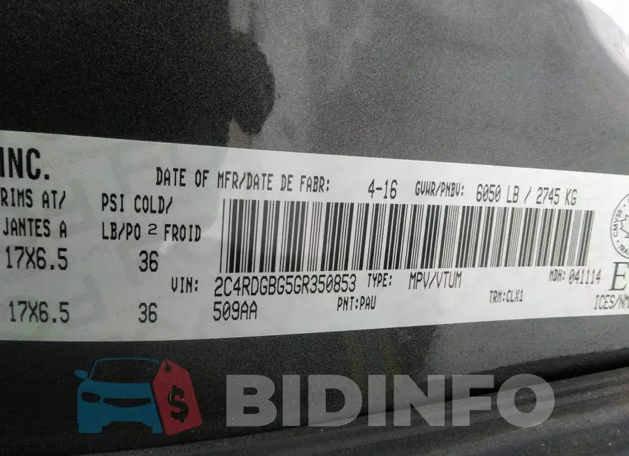 2C4RDGBG5GR350853 Photo# 9