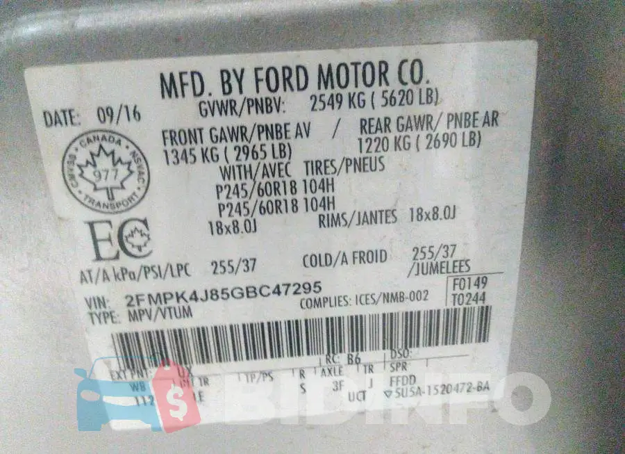 2FMPK4J85GBC47295 Photo# 9