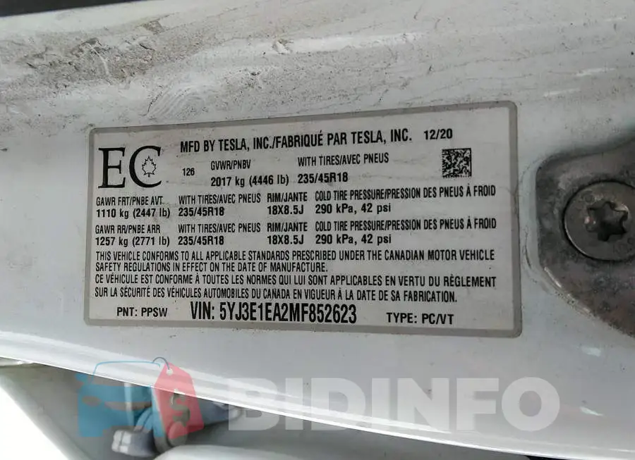 5YJ3E1EA2MF852623 Photo# 9