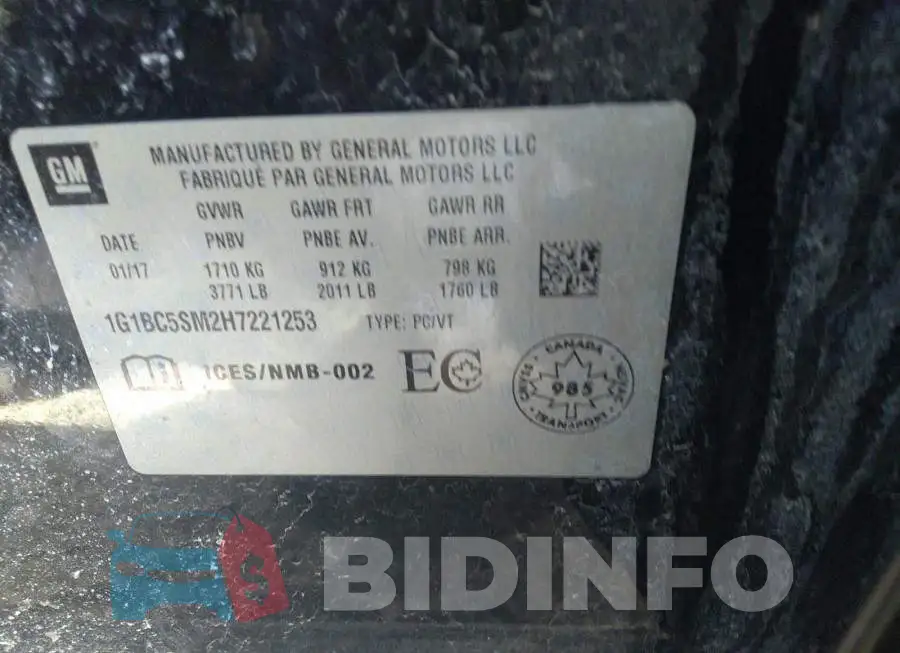1G1BC5SM2H7221253 Photo# 9