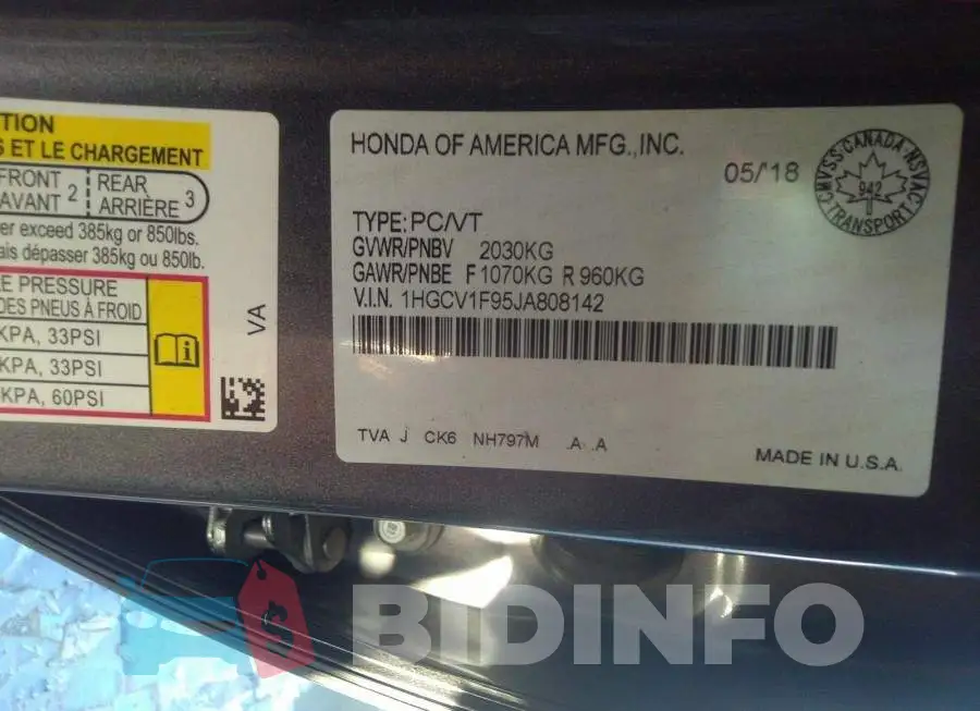 1HGCV1F95JA808142 Photo# 9