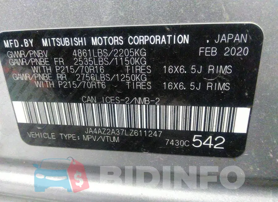 JA4AZ2A37LZ611247 Photo# 9