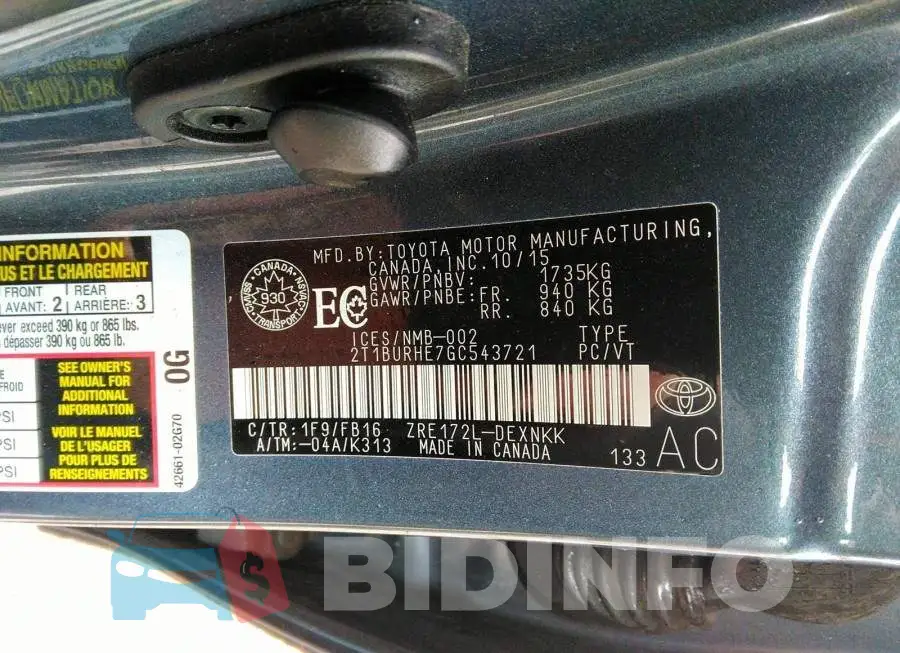 2T1BURHE7GC543721 Photo# 9