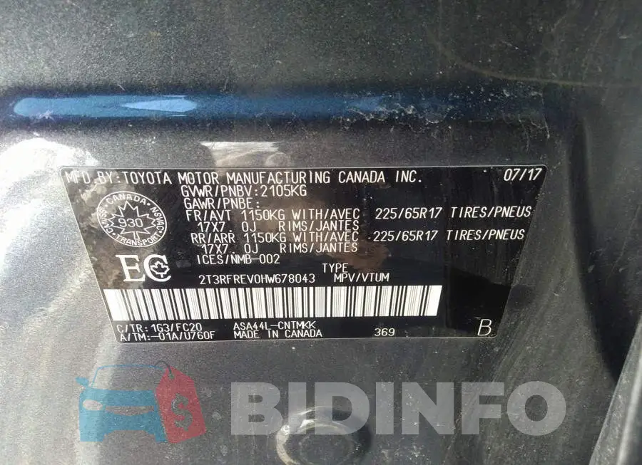 2T3RFREV0HW678043 Photo# 9