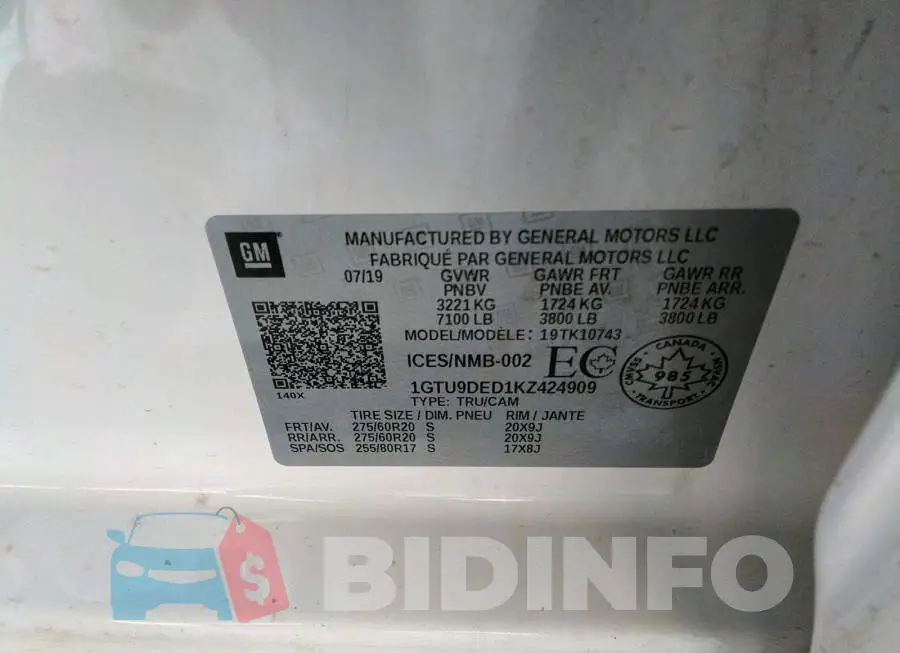 1GTU9DED1KZ424909 Photo# 9