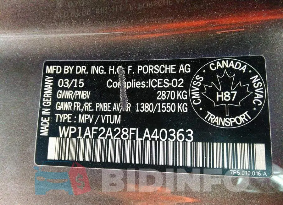 WP1AF2A28FLA40363 Photo# 9