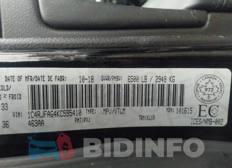 1C4RJFAG4KC595410 Photo# 9