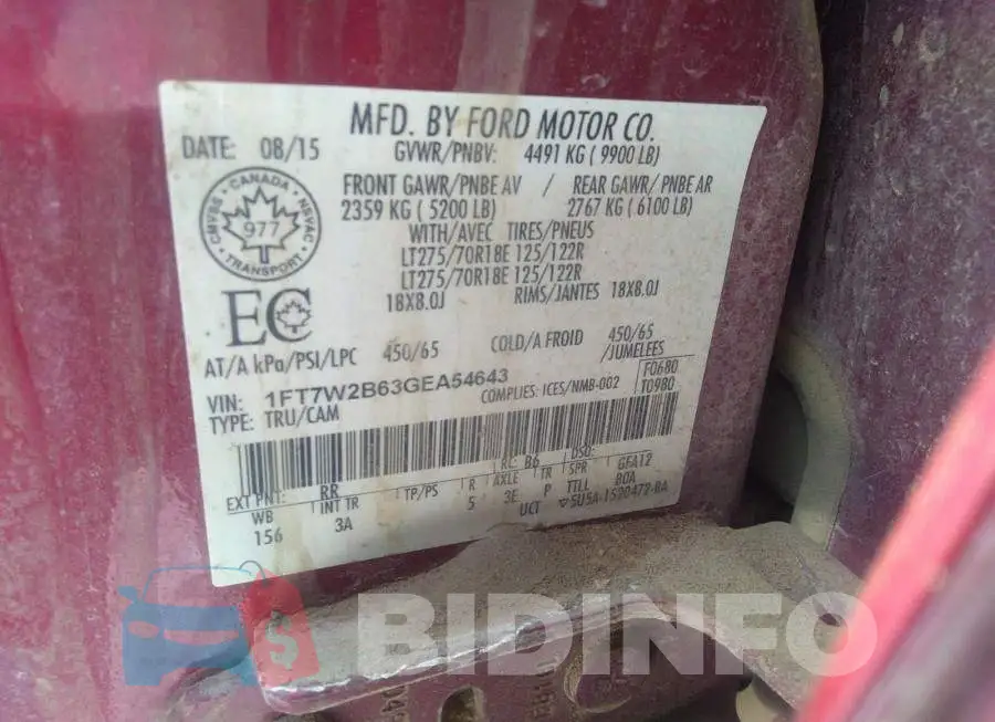 1FT7W2B63GEA54643 Photo# 9