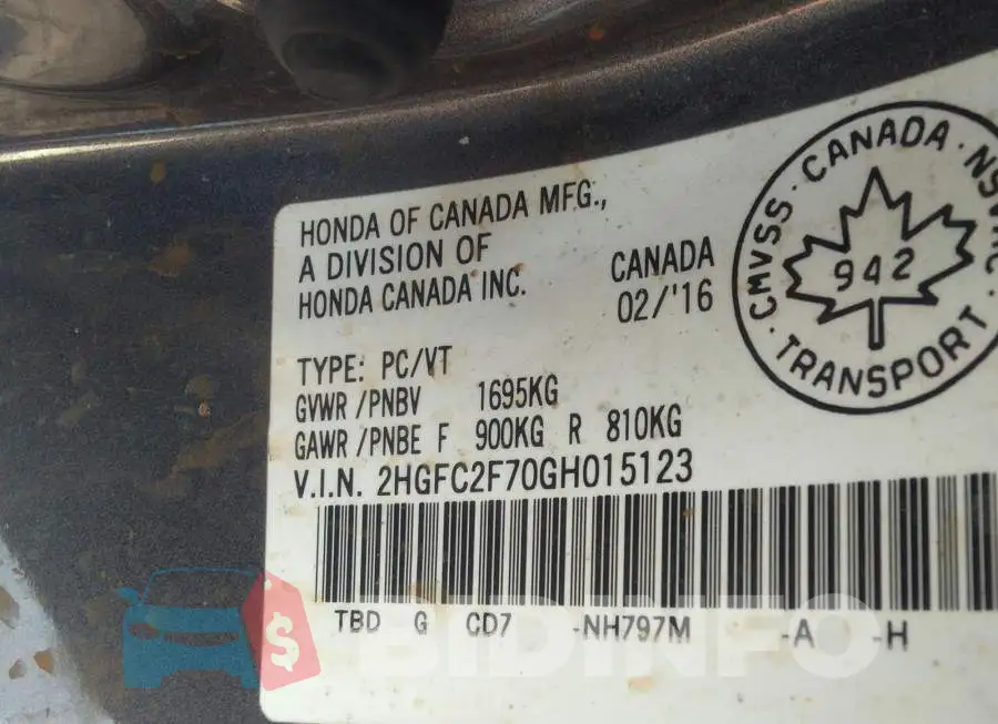 2HGFC2F70GH015123 Photo# 9