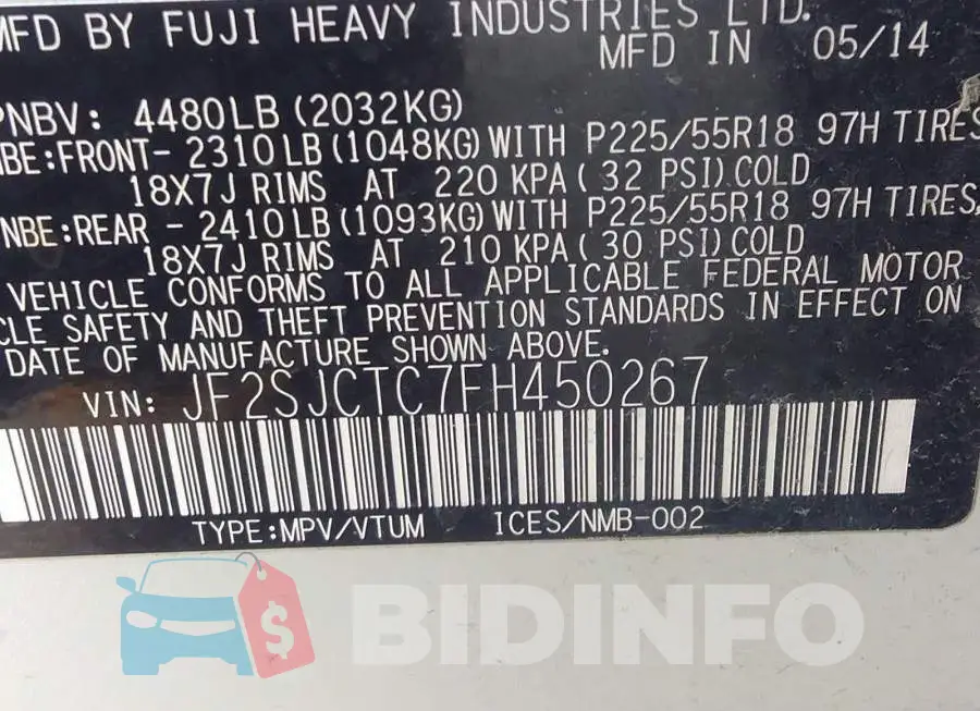 JF2SJCTC7FH450267 Photo# 9