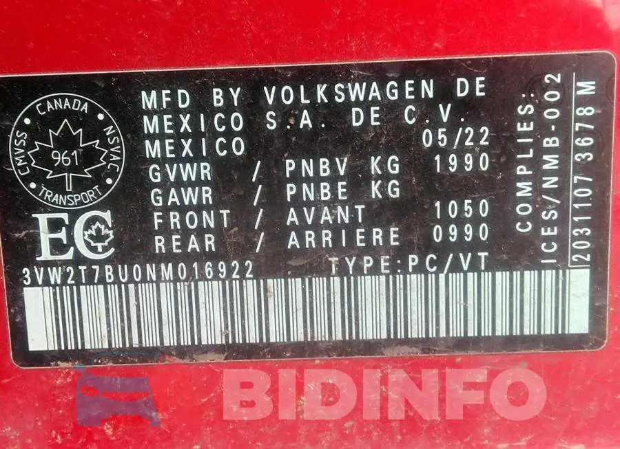 3VW2T7BU0NM016922 Photo# 9