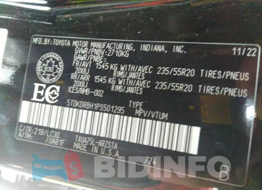 5TDKDRBH1PS501295 Photo# 9