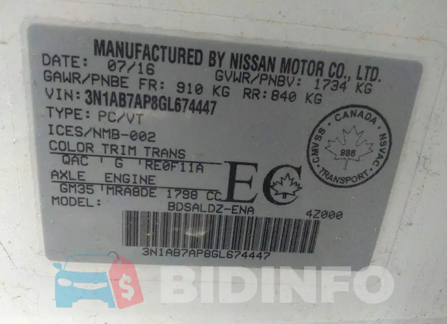 3N1AB7AP8GL674447 Photo# 9