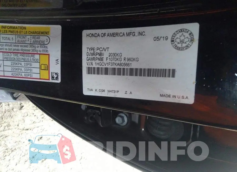 1HGCV1F37KA805661 Photo# 9