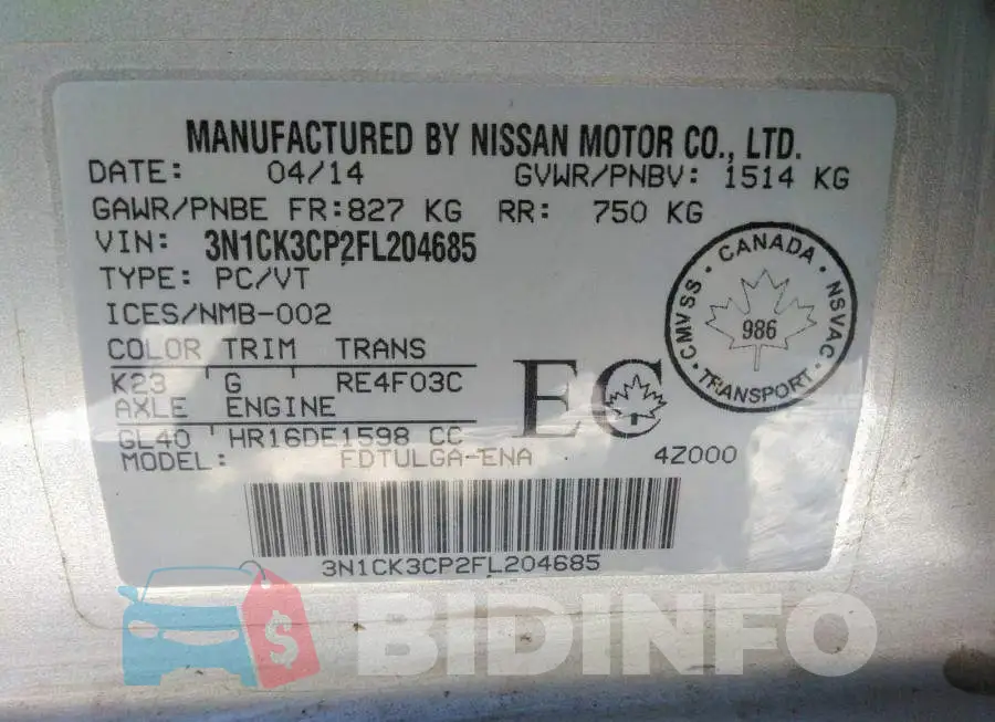 3N1CK3CP2FL204685 Photo# 9