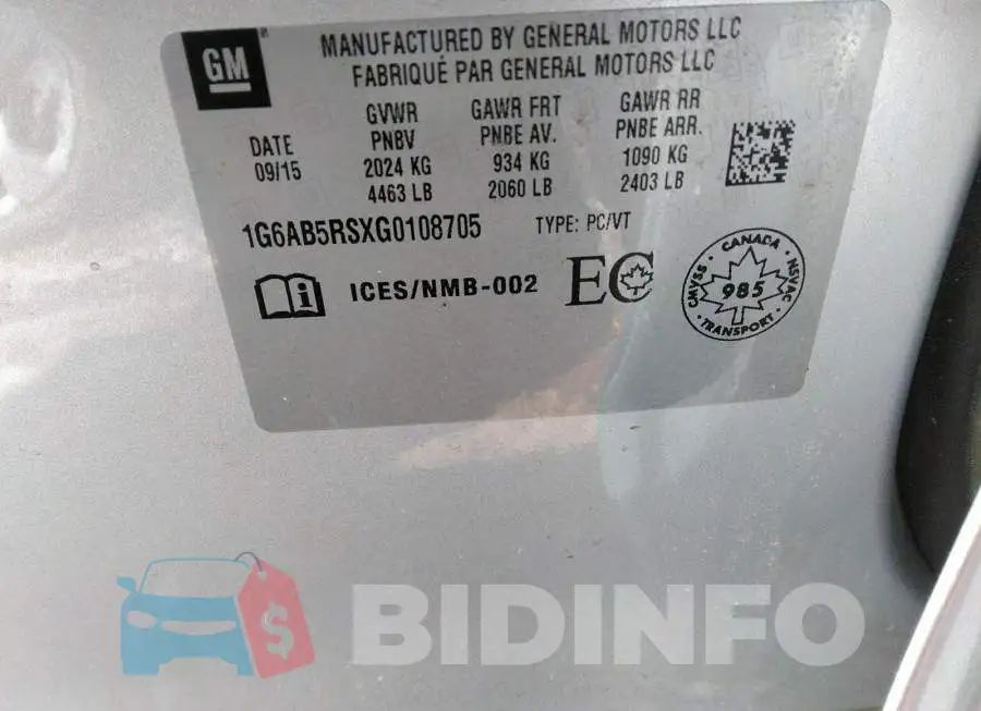 1G6AB5RSXG0108705 Photo# 9