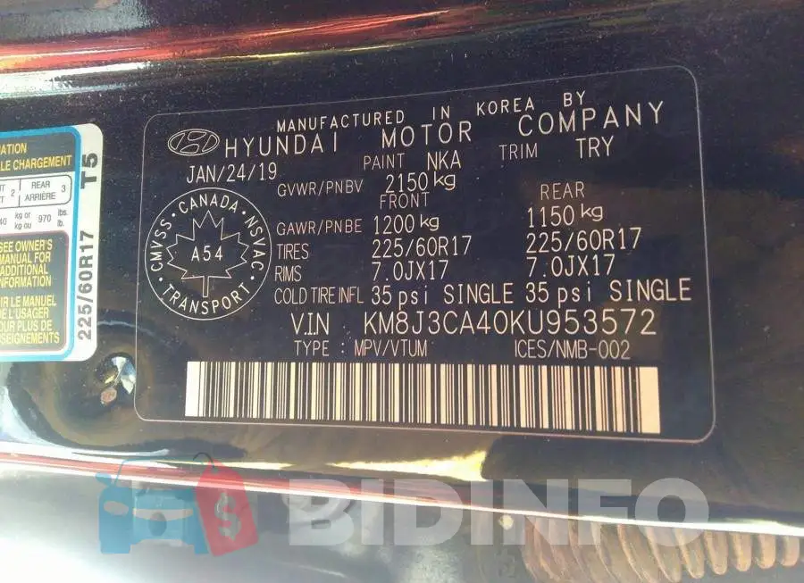 KM8J3CA40KU953572 Photo# 9