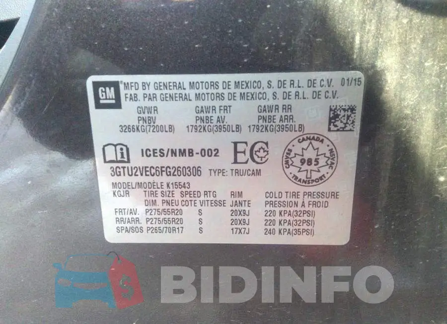 3GTU2VEC6FG260306 Photo# 9
