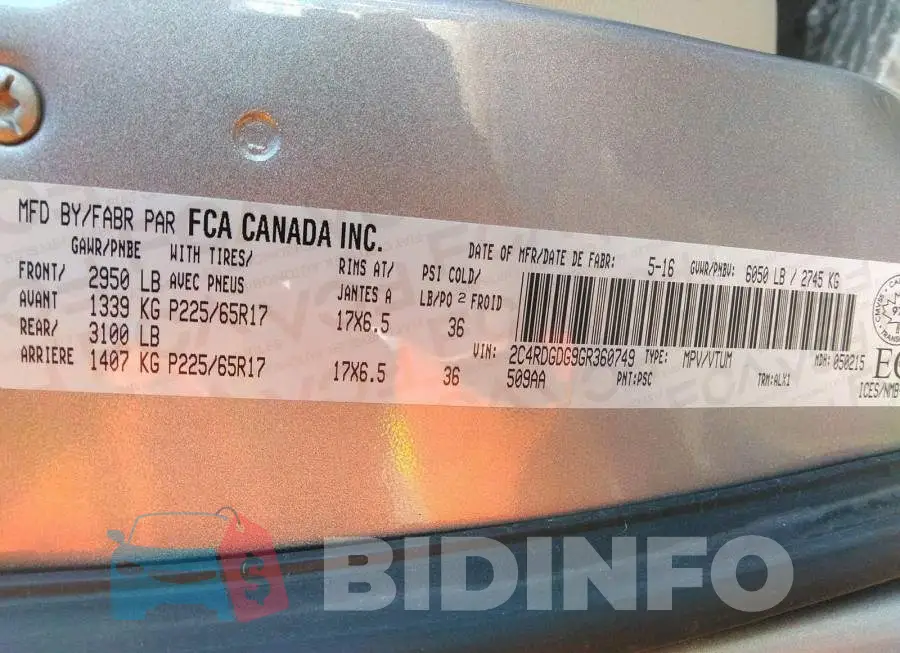 2C4RDGDG9GR360749 Photo# 9