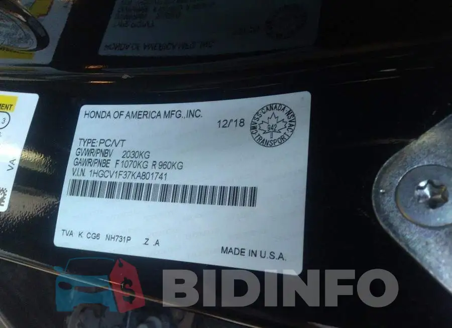 1HGCV1F37KA801741 Photo# 9