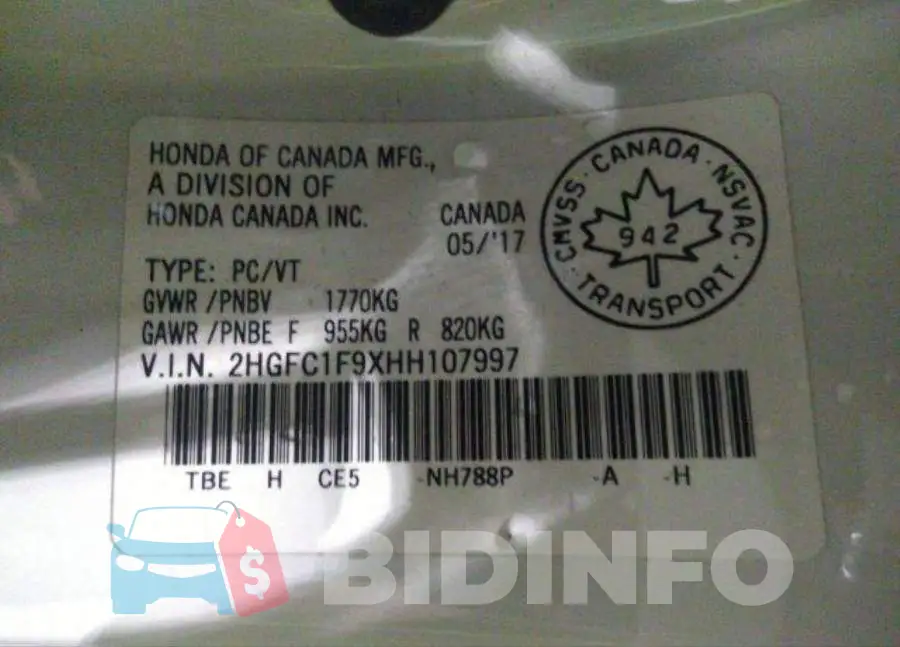 2HGFC1F9XHH107997 Photo# 8
