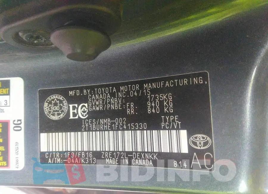 2T1BURHE1FC415330 Photo# 9