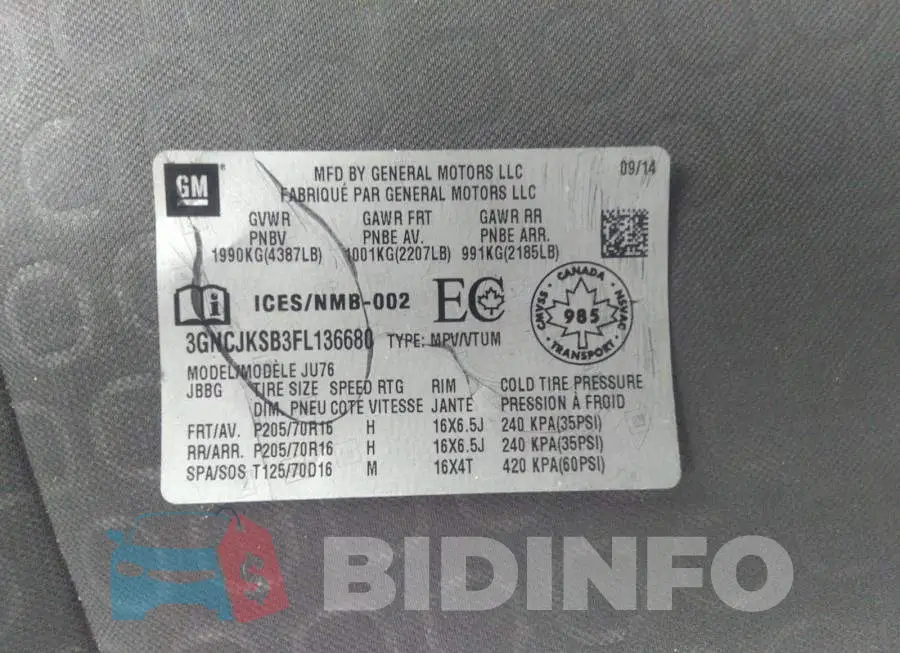 3GNCJKSB3FL136680 Photo# 9