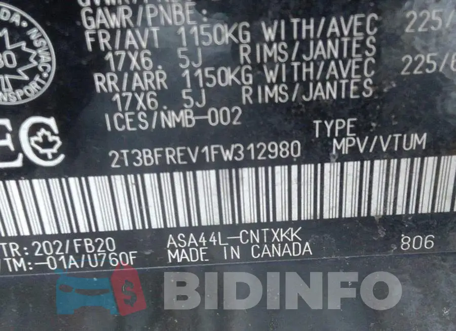 2T3BFREV1FW312980 Photo# 9