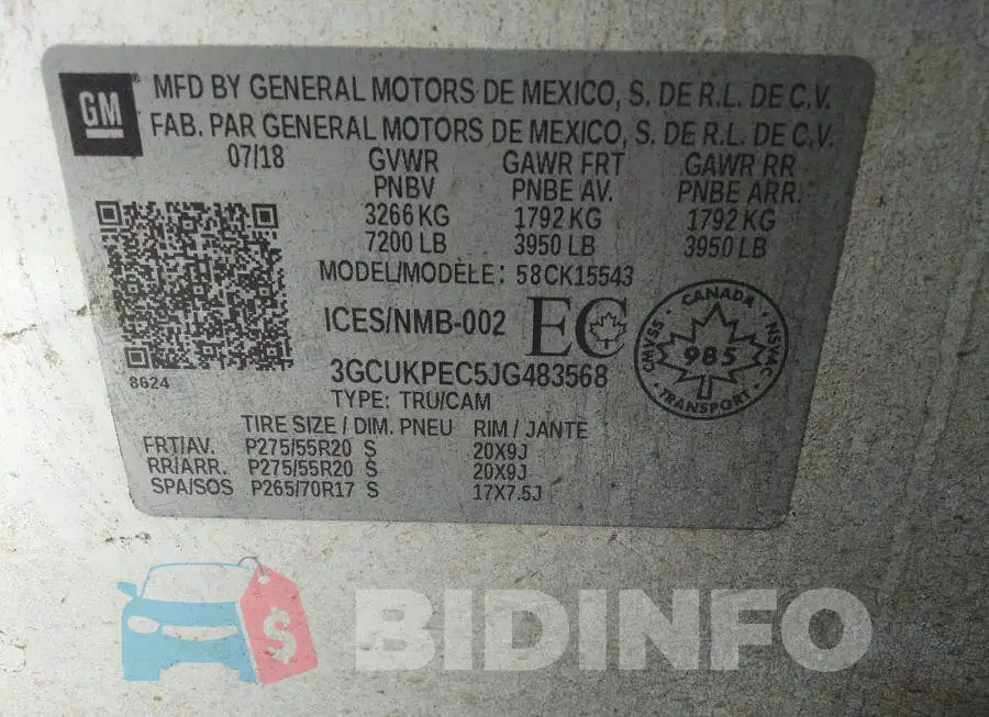 3GCUKPEC5JG483568 Photo# 9