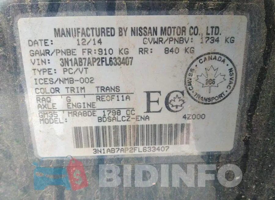 3N1AB7AP2FL633407 Photo# 9